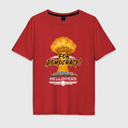 Мужская футболка хлопок Oversize For democracy - Helldivers meme