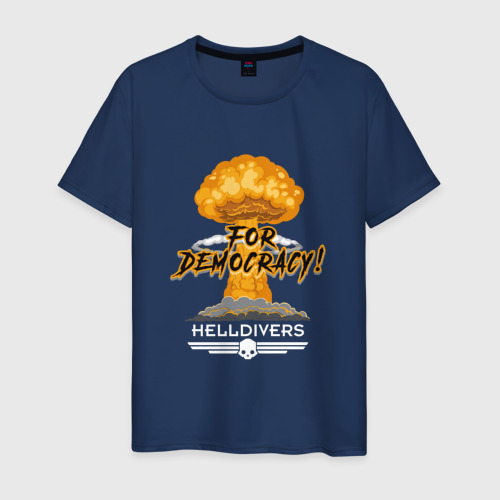 Мужская футболка из хлопка с принтом For democracy - Helldivers meme, вид спереди №1
