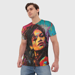 Мужская футболка 3D Граффити портрет девушки абстракция - фото 2
