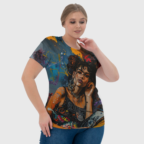 Женская футболка 3D с принтом Красочный граффити портрет девушки, фото #4