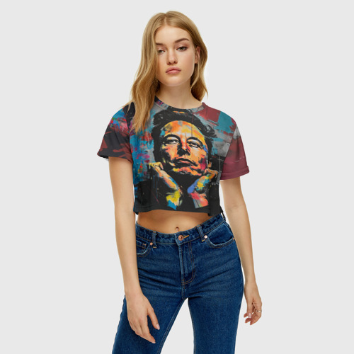 Женская футболка Crop-top 3D Илон Маск граффити портрет, цвет 3D печать - фото 4