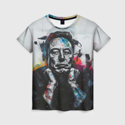 Женская футболка 3D Илон Маск граффити портрет на серой стене