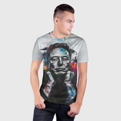 Мужская футболка 3D Slim Илон Маск граффити портрет на серой стене - фото 2