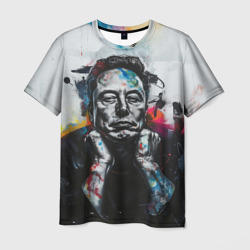 Мужская футболка 3D Илон Маск граффити портрет на серой стене