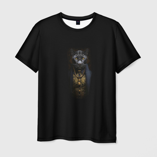Мужская футболка 3D Ягуар в костюме на черном фоне, цвет 3D печать