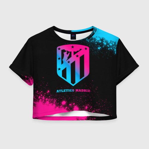 Женская футболка Crop-top 3D Atletico Madrid - neon gradient, цвет 3D печать