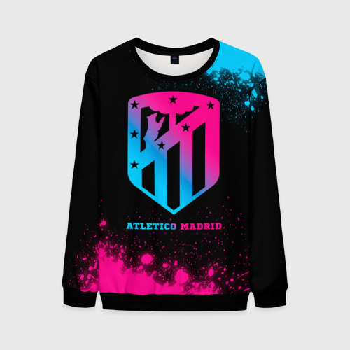 Мужской свитшот 3D Atletico Madrid - neon gradient, цвет черный