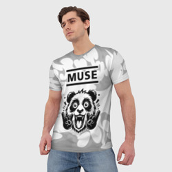 Мужская футболка 3D Muse рок панда на светлом фоне - фото 2