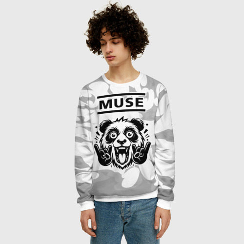 Мужской свитшот 3D Muse рок панда на светлом фоне, цвет белый - фото 3