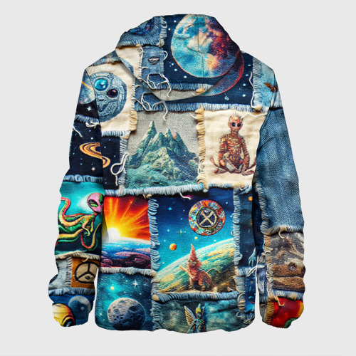 Мужская куртка 3D с принтом Разнообразие миров  - пэчворк, вид сзади #1