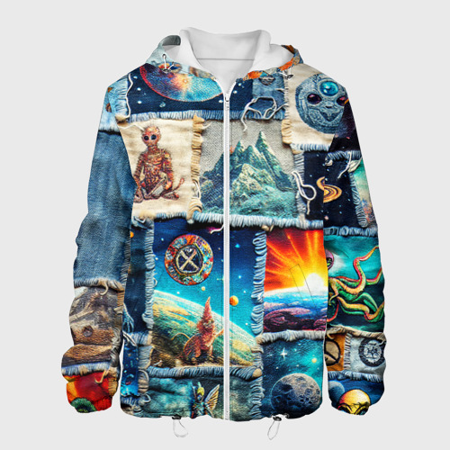 Мужская куртка 3D с принтом Разнообразие миров  - пэчворк, вид спереди #2
