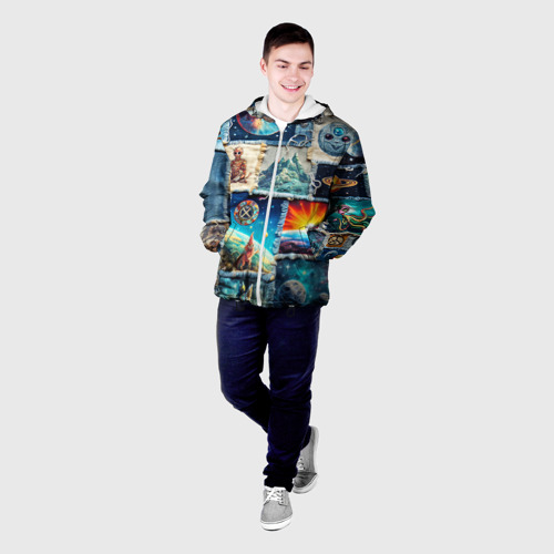 Мужская куртка 3D с принтом Разнообразие миров  - пэчворк, фото на моделе #1