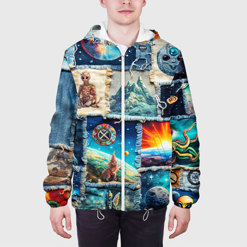 Мужская куртка 3D с принтом Разнообразие миров  - пэчворк, вид сбоку #3