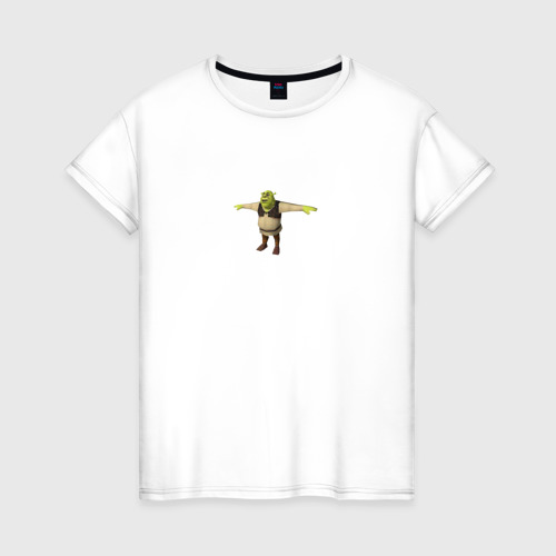Женская футболка из хлопка с принтом Шрек в 3d t-pose, вид спереди №1