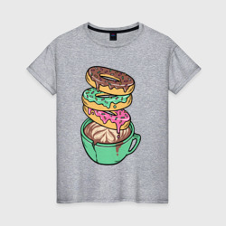 Пончики и какао – Женская футболка хлопок с принтом купить со скидкой в -20%