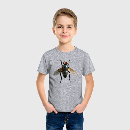 Детская футболка хлопок Гигантская муха, цвет меланж - фото 3