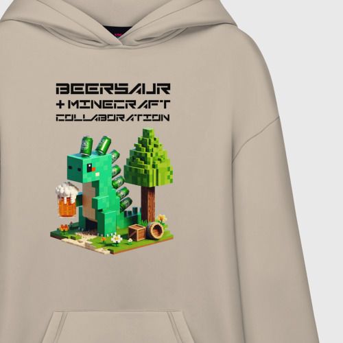 Худи SuperOversize хлопок с принтом Collaboration of Minecraft and beersaur - ai art, фото на моделе #1