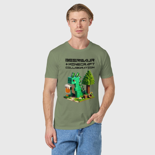Мужская футболка хлопок Collaboration of Minecraft and beersaur - ai art, цвет авокадо - фото 3