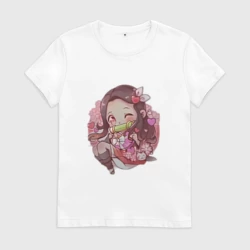 Женская футболка хлопок Клинок рассекающий демонов Нэдзуко Камадо чиби