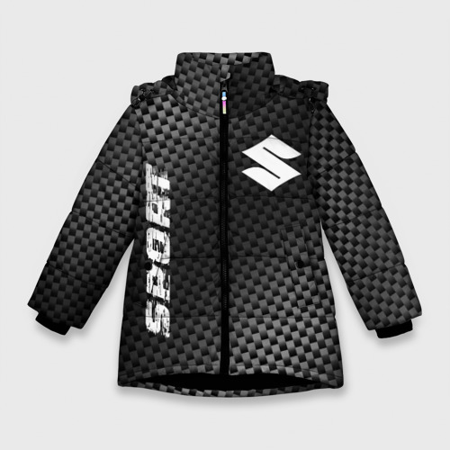 Зимняя куртка для девочек 3D с принтом Suzuki sport carbon, вид спереди #2