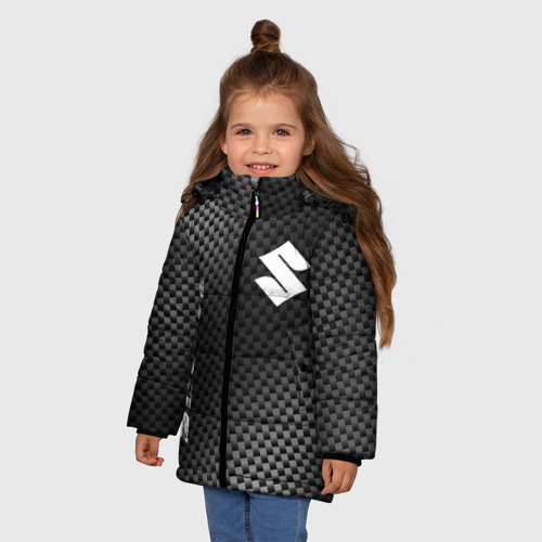 Зимняя куртка для девочек 3D с принтом Suzuki sport carbon, фото на моделе #1