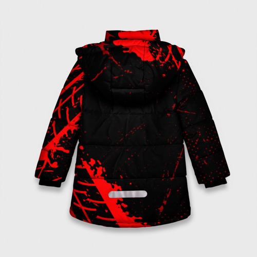 Зимняя куртка для девочек 3D с принтом Citroen red sport tires, вид сзади #1