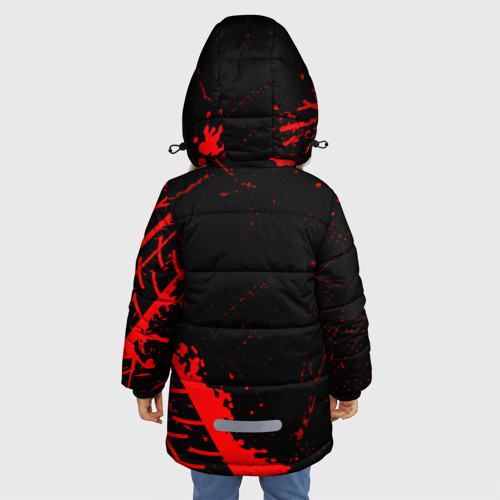 Зимняя куртка для девочек 3D с принтом Citroen red sport tires, вид сзади #2