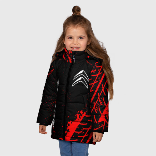 Зимняя куртка для девочек 3D с принтом Citroen red sport tires, фото на моделе #1
