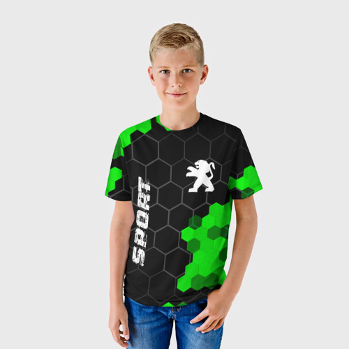 Детская футболка 3D Peugeot green sport hexagon, цвет 3D печать - фото 3