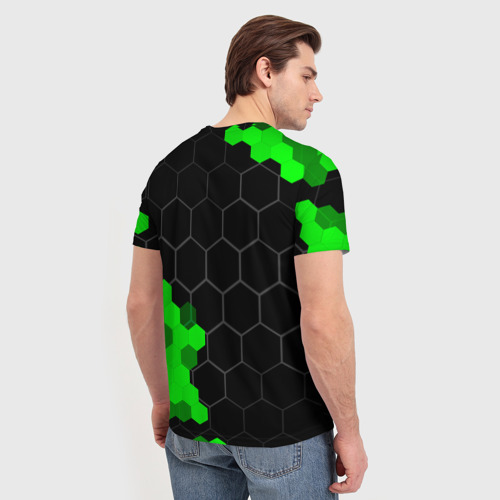 Мужская футболка 3D с принтом Opel green sport hexagon, вид сзади #2