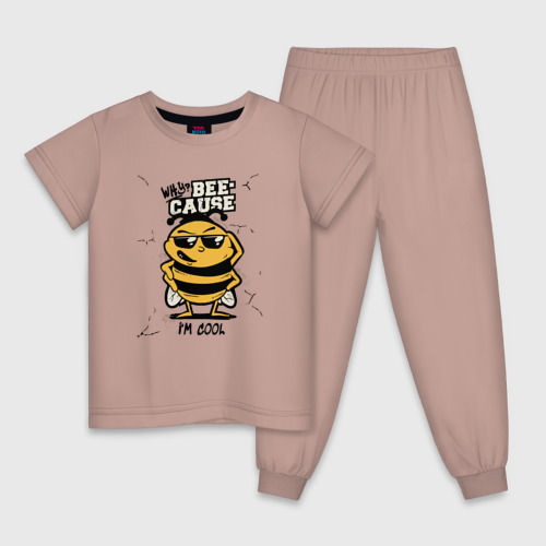 Детская пижама хлопок с принтом Why bee cause i'm cool, вид спереди #2