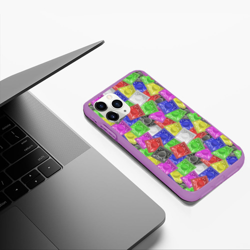 Чехол для iPhone 11 Pro Max матовый Разноцветные презервативы, цвет фиолетовый - фото 5