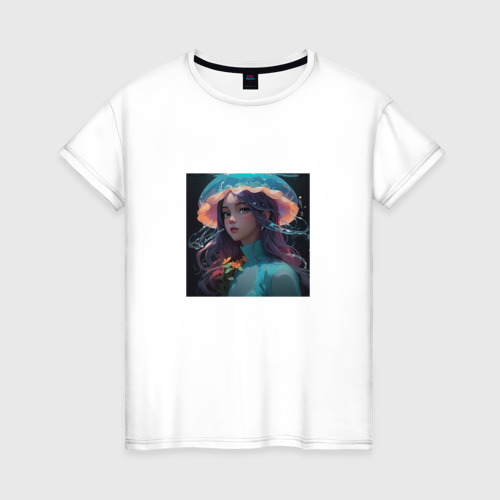Женская футболка хлопок с принтом Принцесса - медуза, вид спереди #2