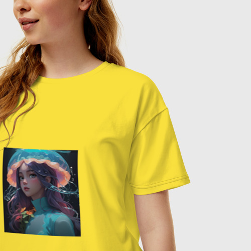 Женская футболка хлопок Oversize Принцесса - медуза, цвет желтый - фото 3