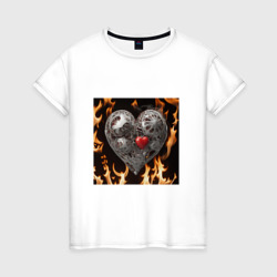 Механическое сердце в пламени – Женская футболка хлопок с принтом купить со скидкой в -20%