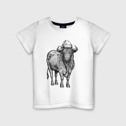 Детская футболка хлопок Новогодний бык, цвет белый