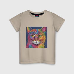 Кот акварельный цветов радуги – Футболка из хлопка с принтом купить со скидкой в -20%