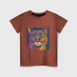 Кот акварельный цветов радуги – Детская футболка хлопок с принтом купить со скидкой в -20%