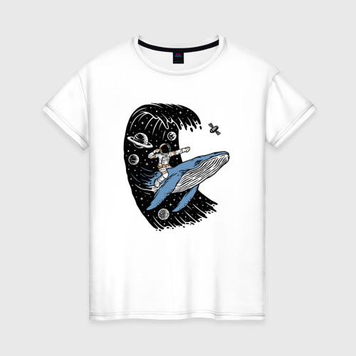 Женская футболка из хлопка с принтом Космонавт и кит, вид спереди №1