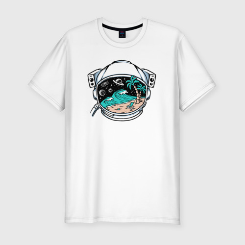 Мужская футболка хлопок Slim Море и космос в скафандре, цвет белый