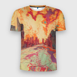 Мужская футболка 3D Slim Абстрактный город растворяющийся в красках