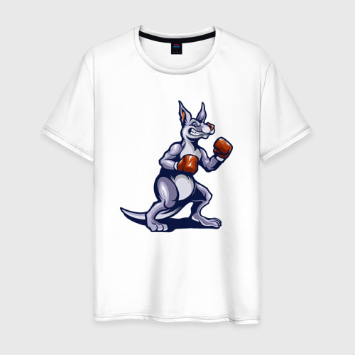 Мужская футболка из хлопка с принтом Боксёр кенгуру, вид спереди №1
