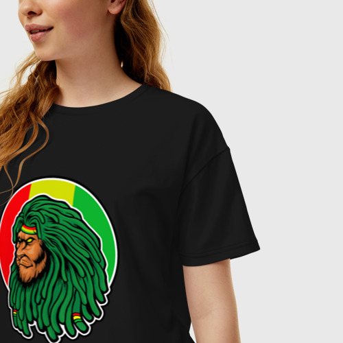 Женская футболка хлопок Oversize Lion Jamaica, цвет черный - фото 3