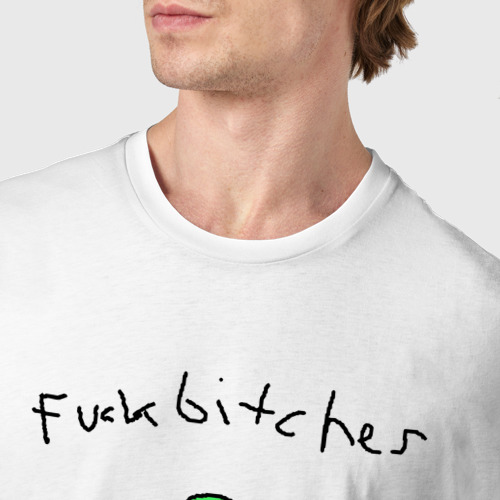 Мужская футболка хлопок Fuck bitches get riches - skateboard alien, цвет белый - фото 6