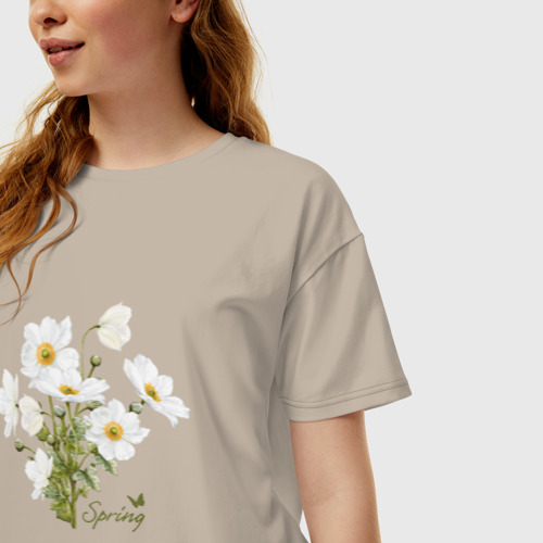 Женская футболка хлопок Oversize с принтом Весенние анемоны ветреницы, фото на моделе #1