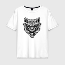 Злой черно-белый волк – Футболка оверсайз из хлопка с принтом купить со скидкой в -16%