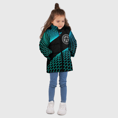 Зимняя куртка для девочек 3D с принтом Leicester City football net, вид сбоку #3
