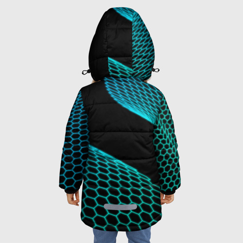 Зимняя куртка для девочек 3D с принтом Leicester City football net, вид сзади #2