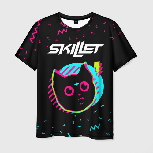 Мужская футболка с принтом Skillet - rock star cat, вид спереди №1
