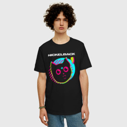 Мужская футболка хлопок Oversize Nickelback rock star cat - фото 2